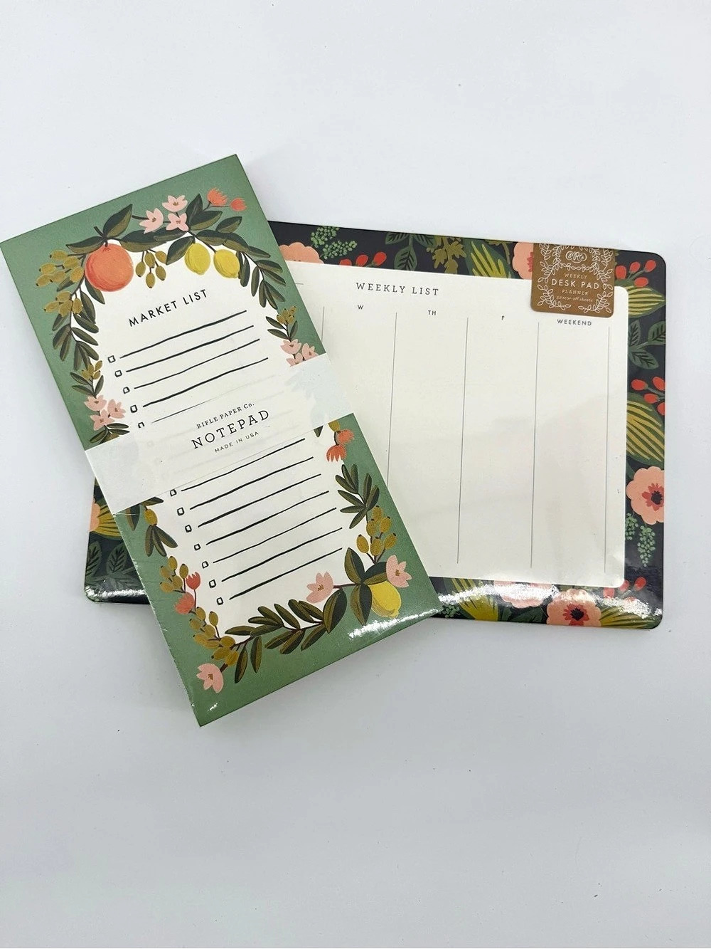 Rifle Paper Co. Weekly Jardin Desk Pad Planner & Market List Notepad Set, gift